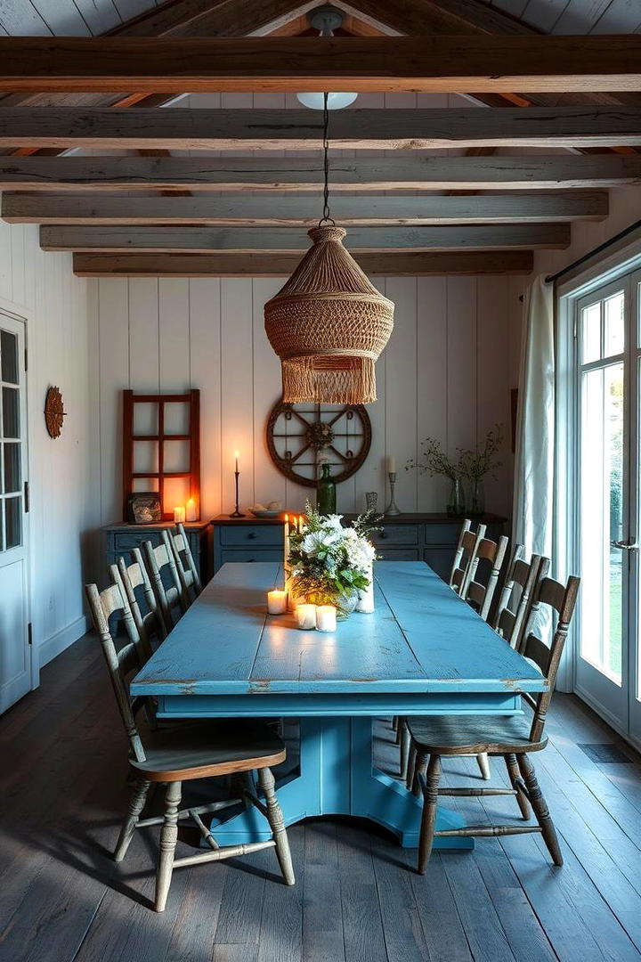 Rustic Blue and White Dining Area - 30 Blue and White Decor Ideas