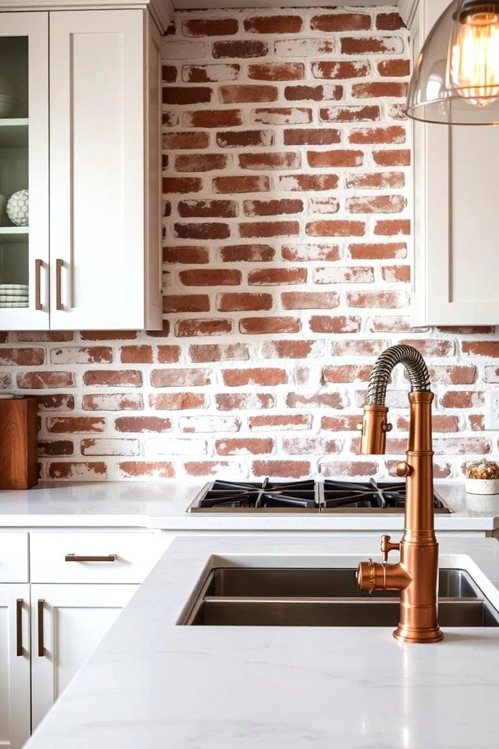 Rustic Brick Charm - 21 White Cabinet Kitchen Backsplash Ideas