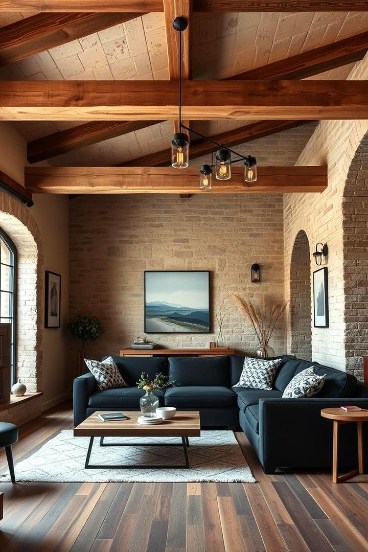 Rustic Charm Meets Black Modernity - 21 Black Couch Living Room Ideas