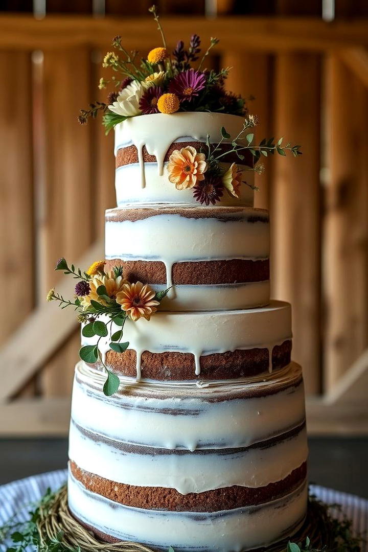 Rustic Charm Naked Cake - 21 Naked and Semi-naked Wedding Cake Ideas