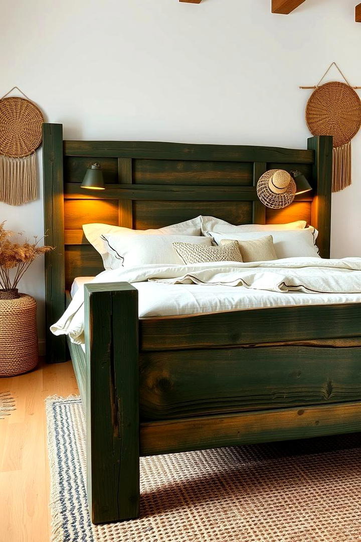 Rustic Dark Green Wooden Elements - 21 Dark Green Bedroom Ideas