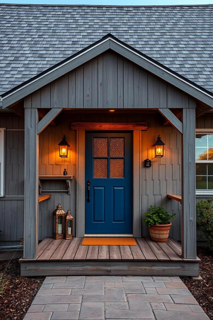 Rustic Farmhouse Charm - 30 Grey House With Blue Door Ideas