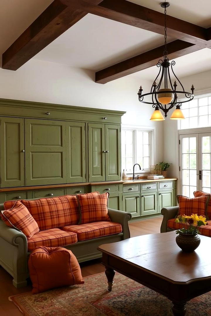 Rustic Green and Orange Farmhouse Style - 30 Green and Orange Living Room Ideas