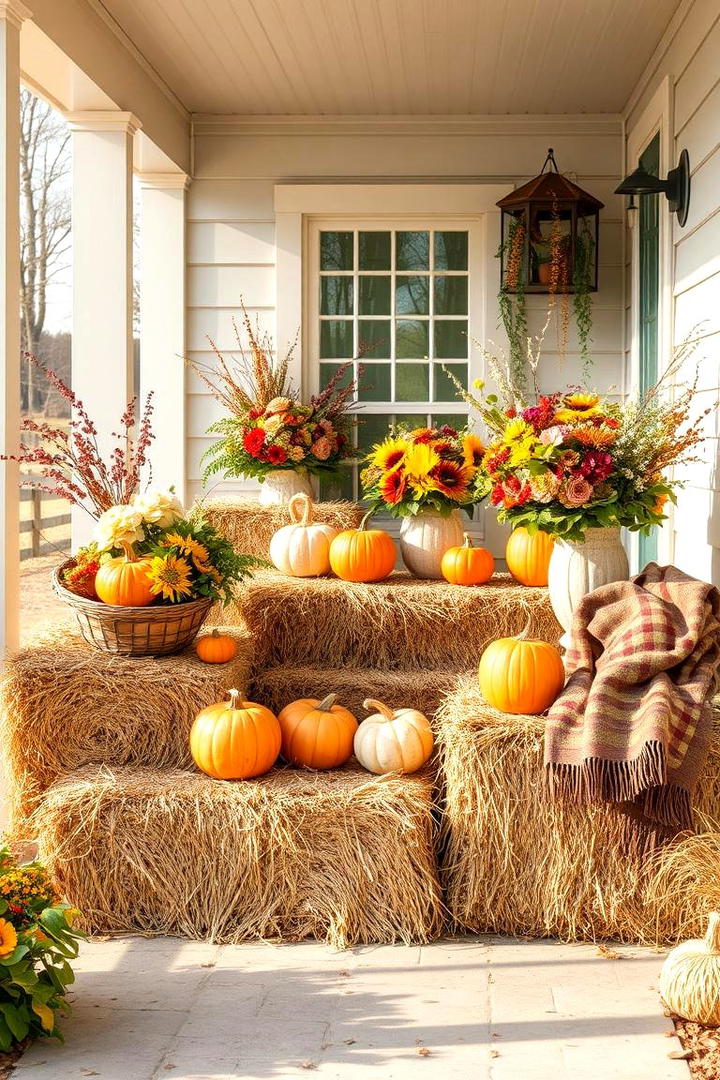 Rustic Hay Bale Arrangements - 21 Fall Porch Decor Ideas