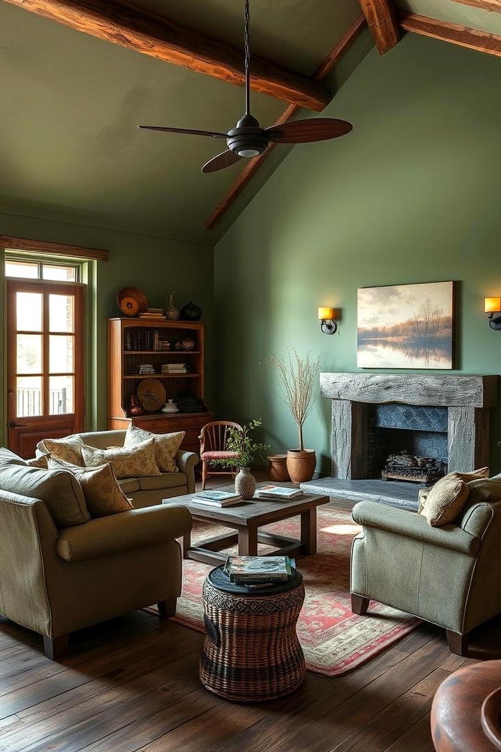 Rustic Interiors with Bold Sage Hues - 30 Rustic Sage Green Living Room Ideas