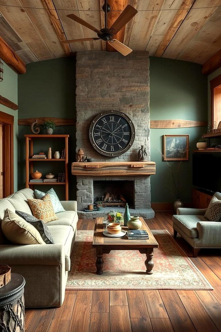 Rustic Layers of Texture and Color - 30 Rustic Sage Green Living Room Ideas