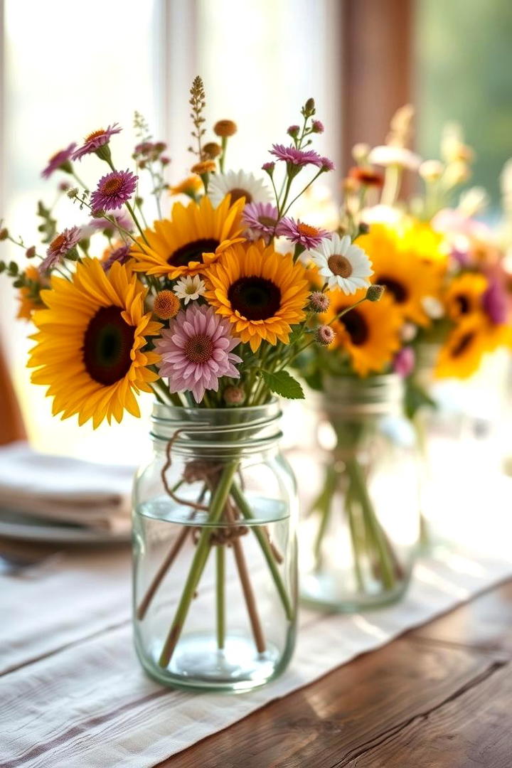 Rustic Mason Jar Blooms - 21 Flower Centerpiece Ideas