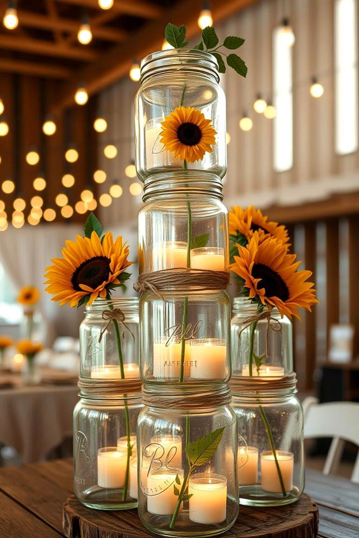 Rustic Mason Jar Cascade - 30 Tall Wedding Centerpiece Ideas