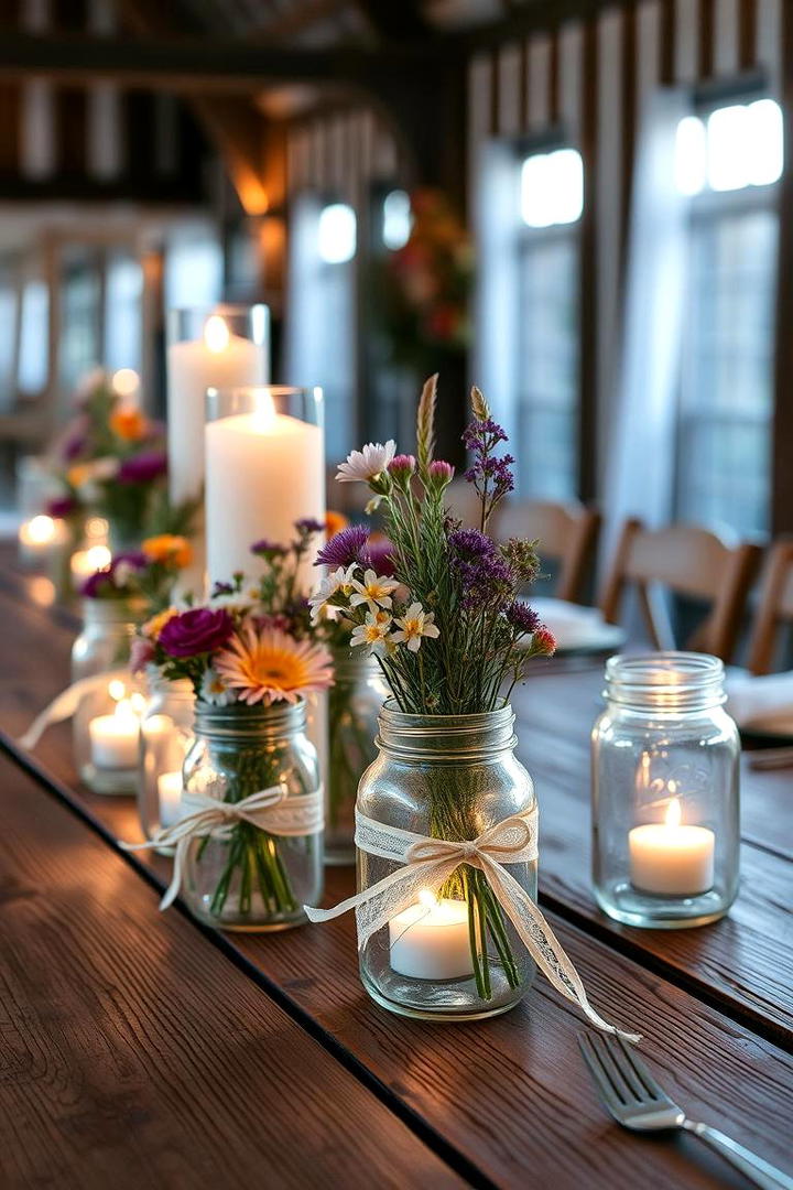 Rustic Mason Jar Charm - 21 Wedding Table Decoration Ideas