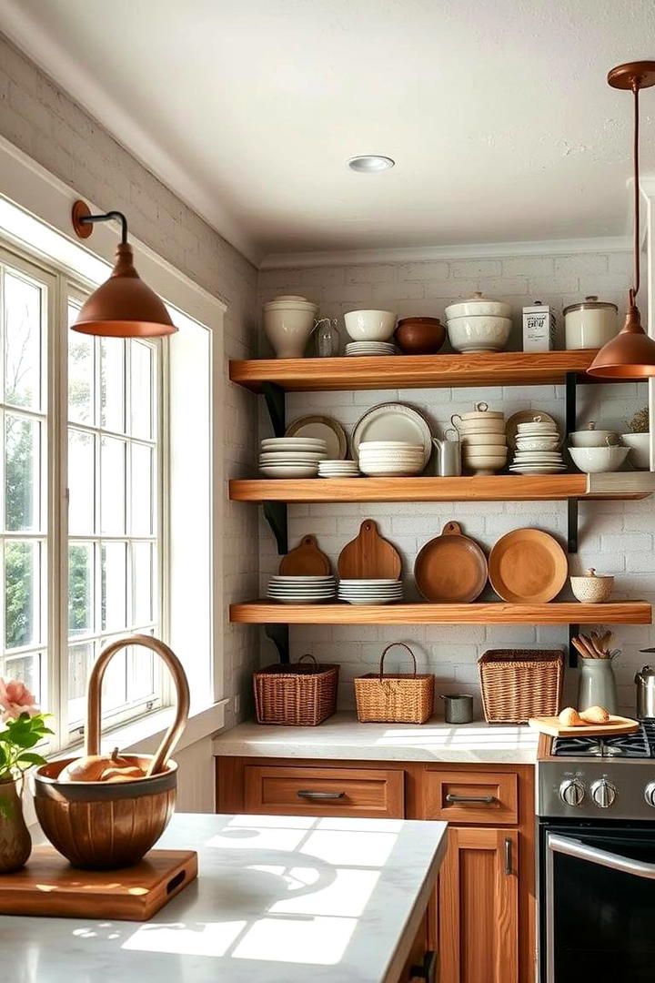 Rustic Open Shelving Charm - 30 Cottage Kitchen Ideas