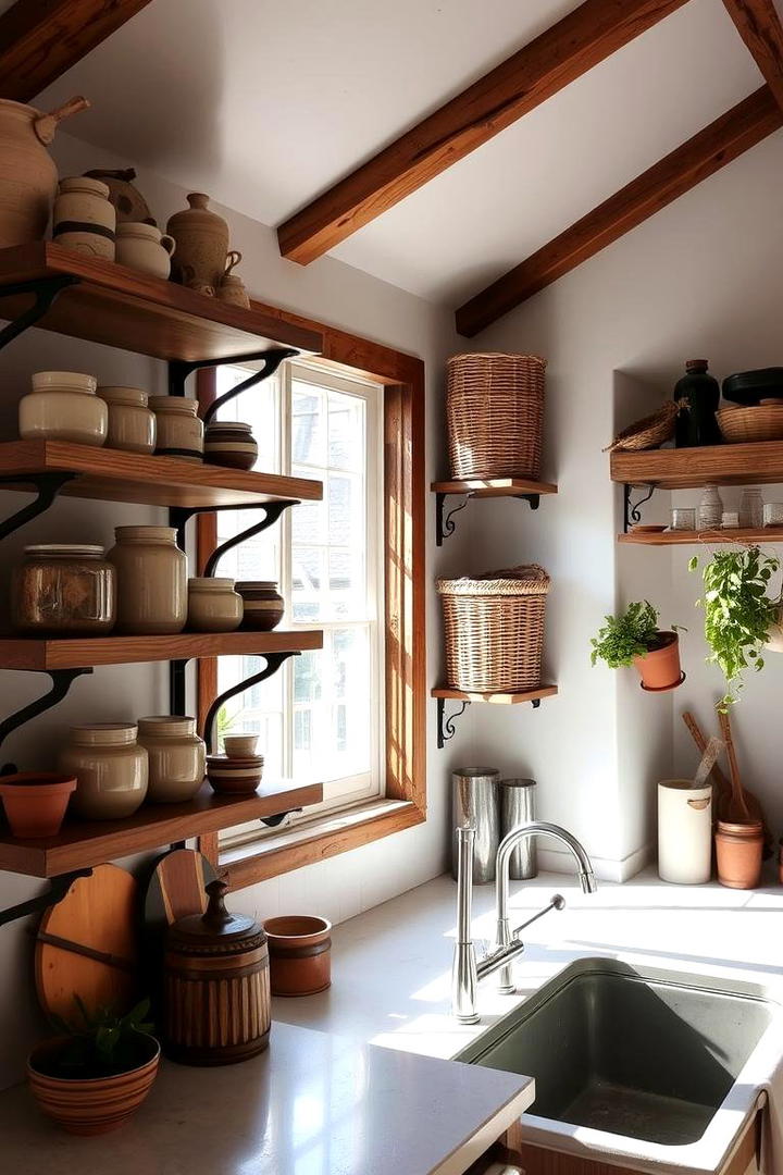 Rustic Open Shelving - 21 Larder Cupboard and Pantry Ideas for Your Kitchen