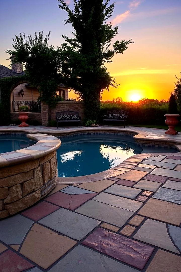 Rustic Paver Border - 30 Concrete Pavers Around Pool Ideas