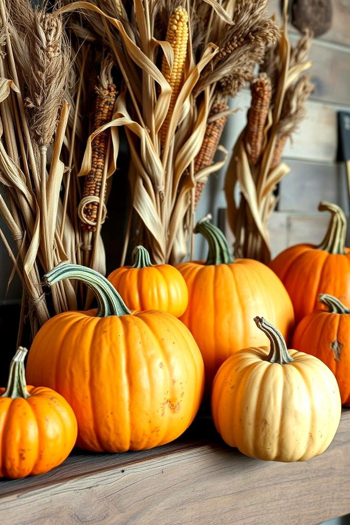 Rustic Pumpkin Display - 30 Fall Mantel Decor Ideas