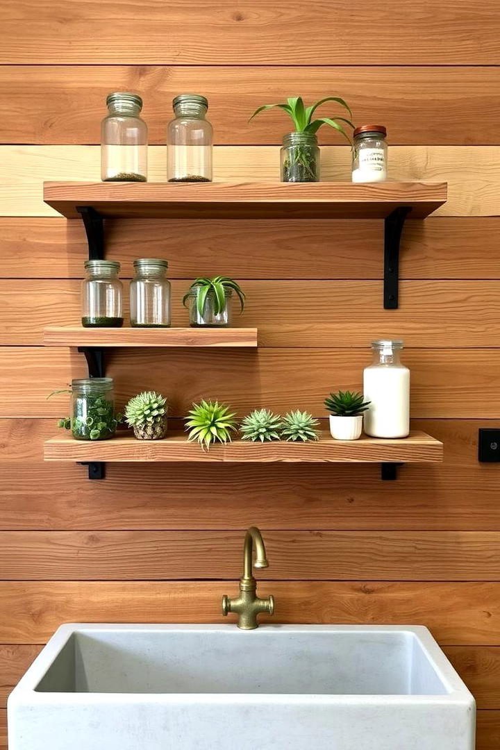 Rustic Reclaimed Wood Shelves - 30 Boho Bathroom Ideas