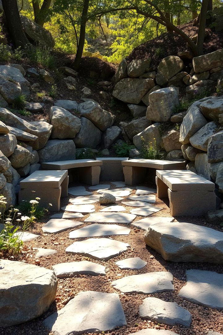 Rustic Rock Seating - 30 Stone Garden Ideas