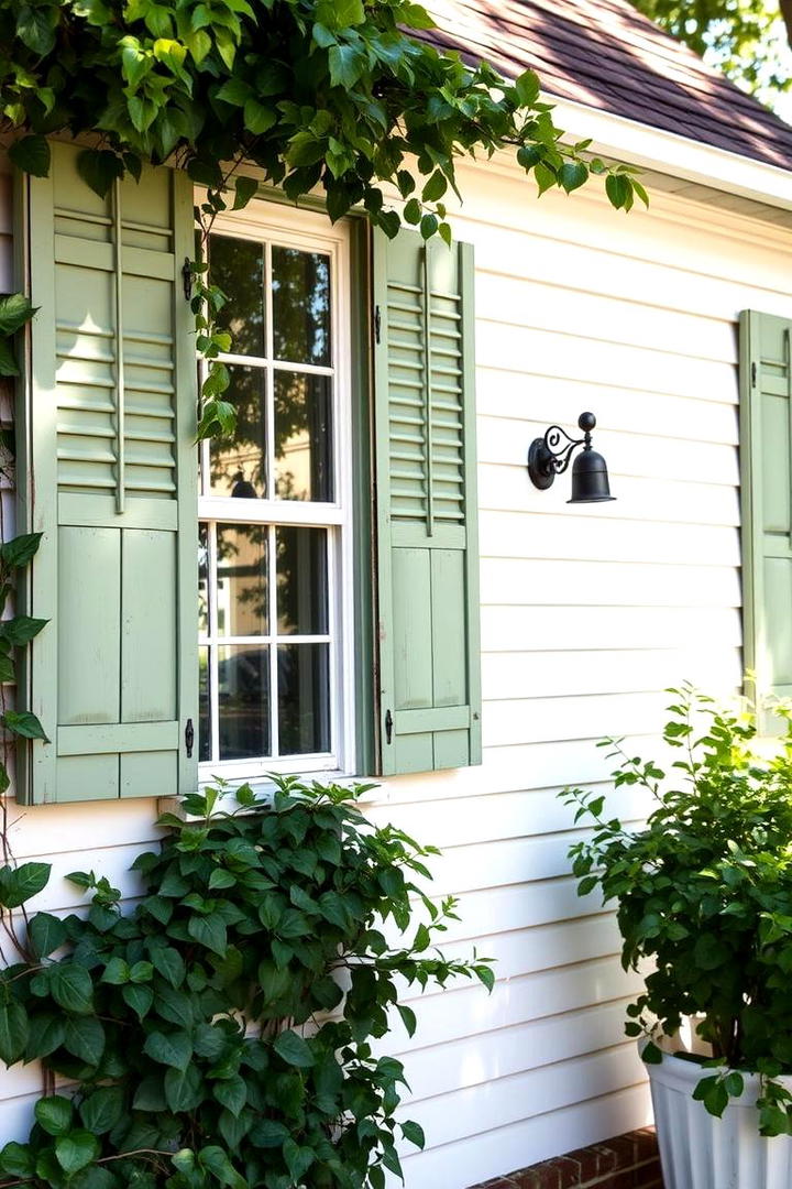 Rustic Sage Green Shutters - 21 Sage Green House Exterior Ideas