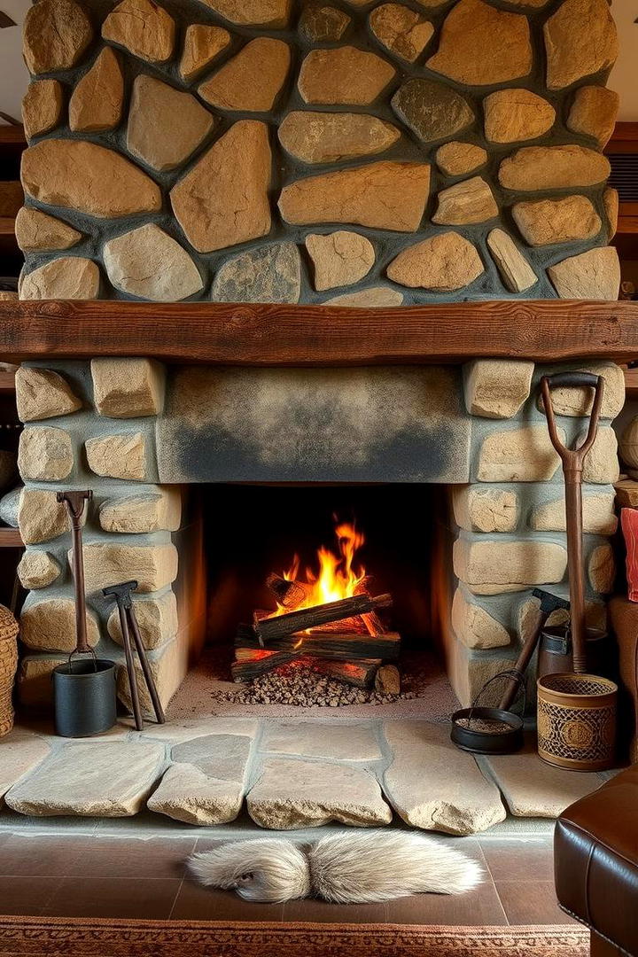 Rustic Stone Hearth Charm - 30 Fireplace Hearth Ideas