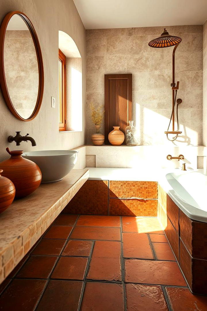 Rustic Terracotta Tiles - 30 Bathroom Tile Ideas