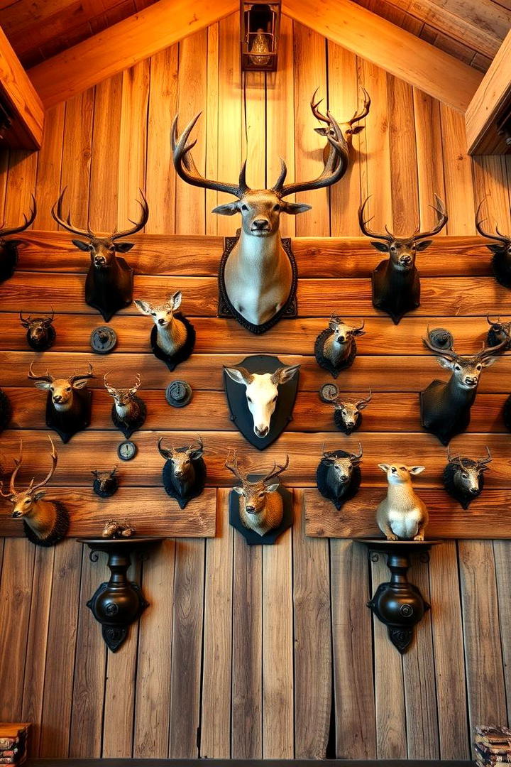 Rustic Wall Mount Display - 30 Hunting Trophy Room Ideas