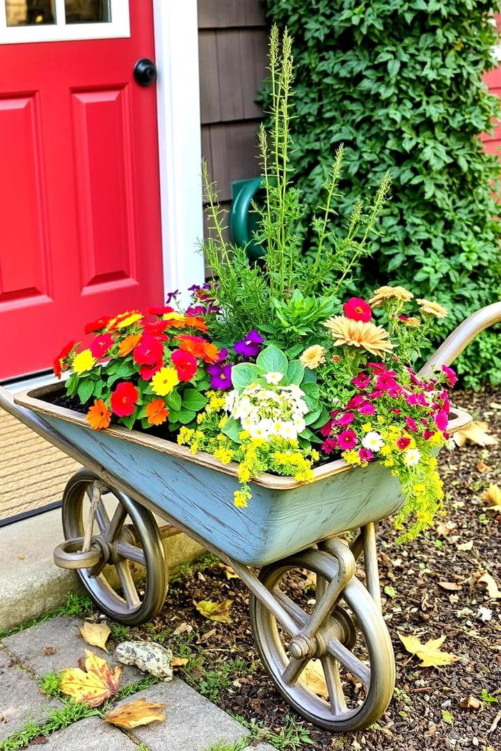 Rustic Wheelbarrow Planter - 21 Fall Planter Ideas