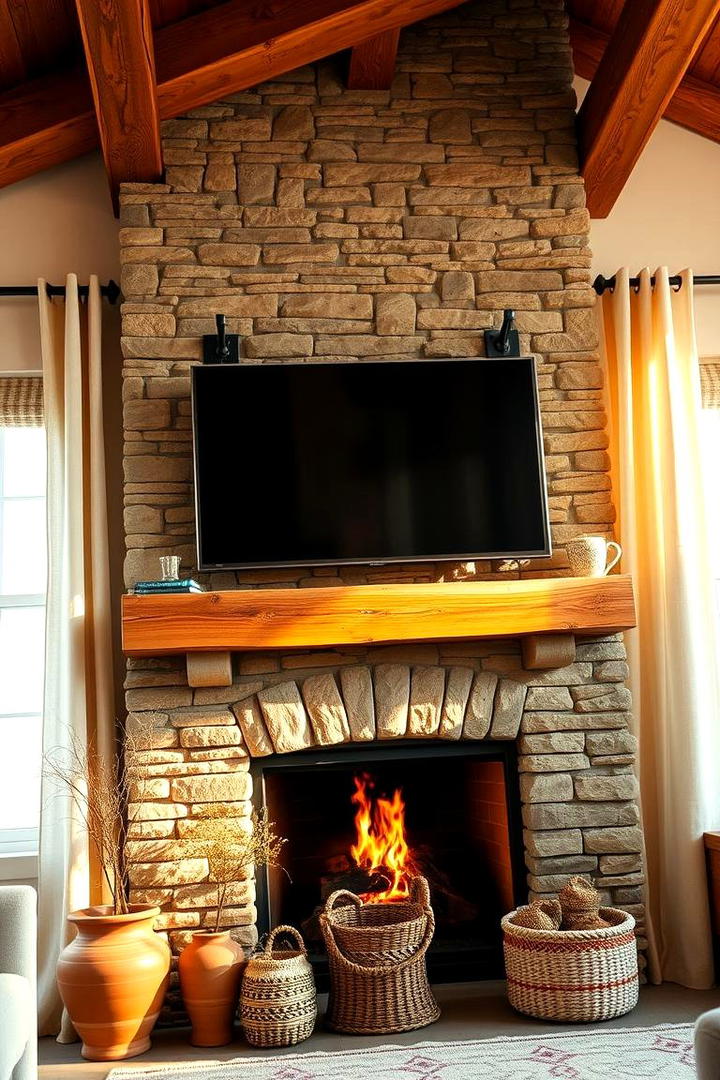 Rustic Wood Accent - 21 Tv Over Fireplace Ideas