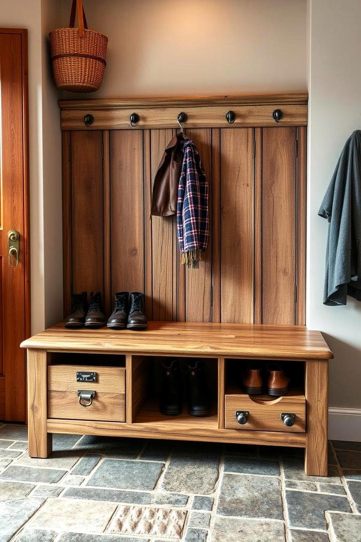 Rustic Wood Bench with Storage - 30 Mudroom Bench Ideas