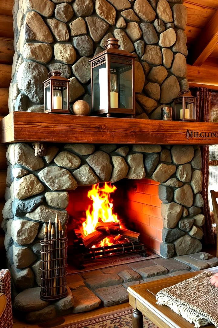 Rustic Wood Harmony - 21 Stone Fireplace Ideas