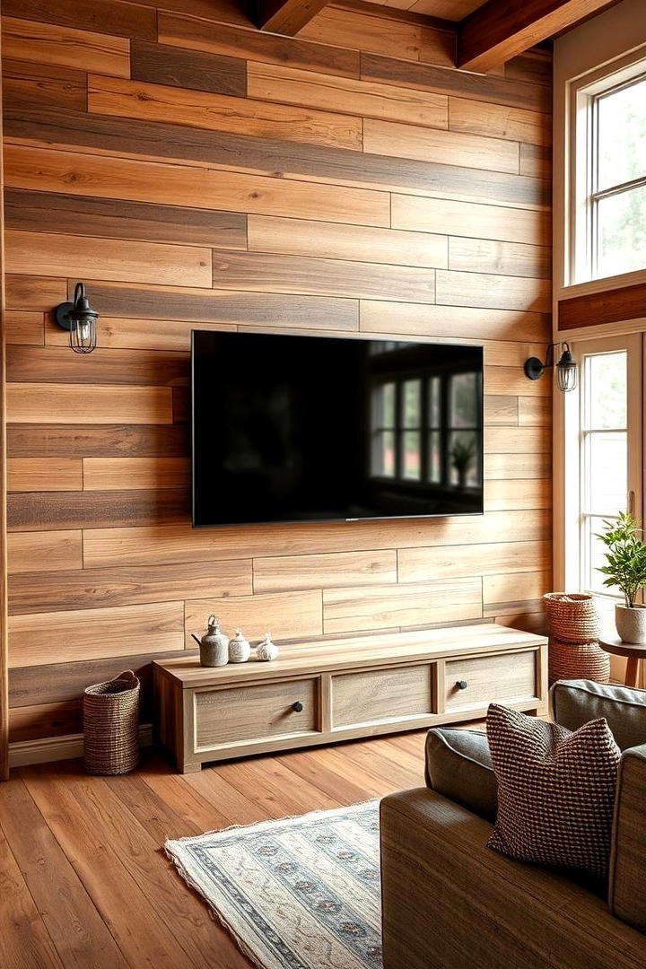 Rustic Wood Panel TV Wall - 21 Tv Wall Ideas