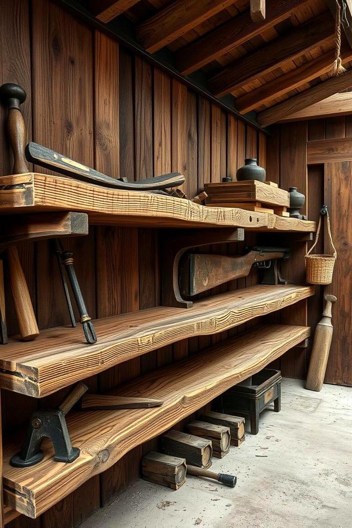 Rustic Wood Shelves - 30 Shed Shelving Ideas