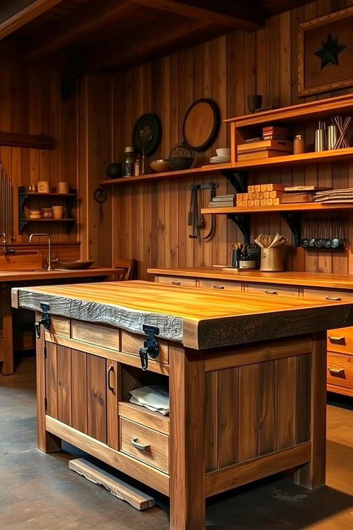 Rustic Wood Workbench with Vintage Appeal - 30 Garage Workbench Ideas