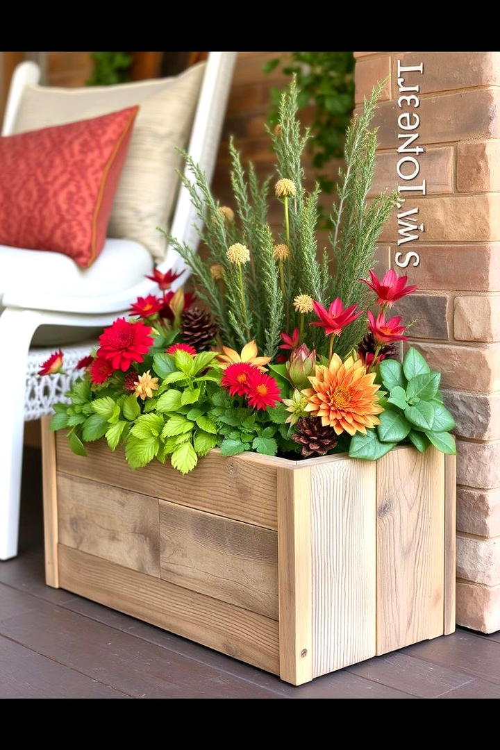 Rustic Wooden Box Planter - 21 Fall Planter Ideas