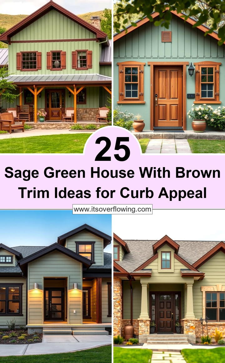 25 Sage Green House With Brown Trim Ideas for Curb Appeal