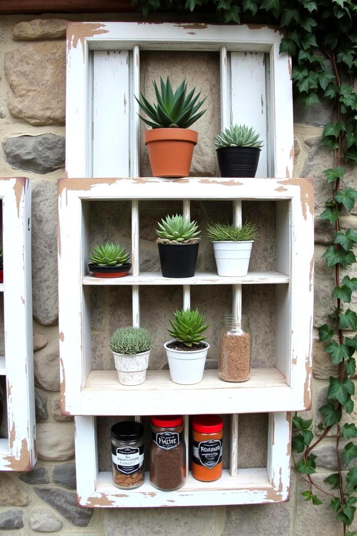 Salvaged Window Shelves - 30 Rustic Outdoor Kitchen Ideas