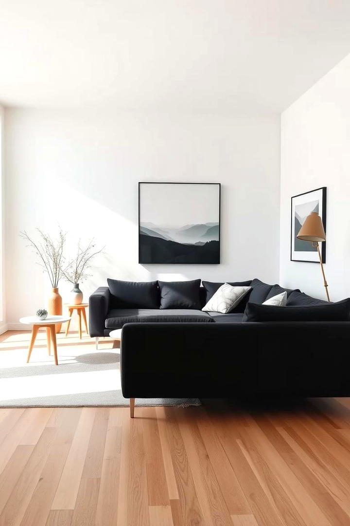 Scandinavian Simplicity with Black Accent - 21 Black Couch Living Room Ideas