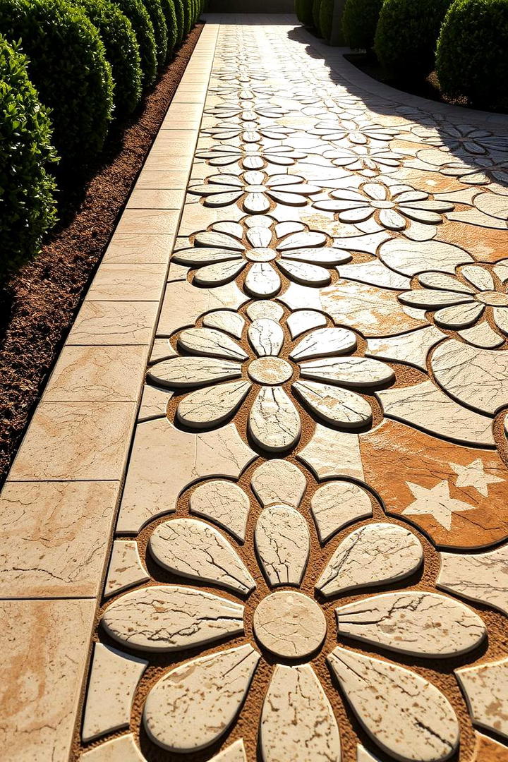 Sculpted Stone Mosaic Edge - 30 Stone Garden Edging Ideas