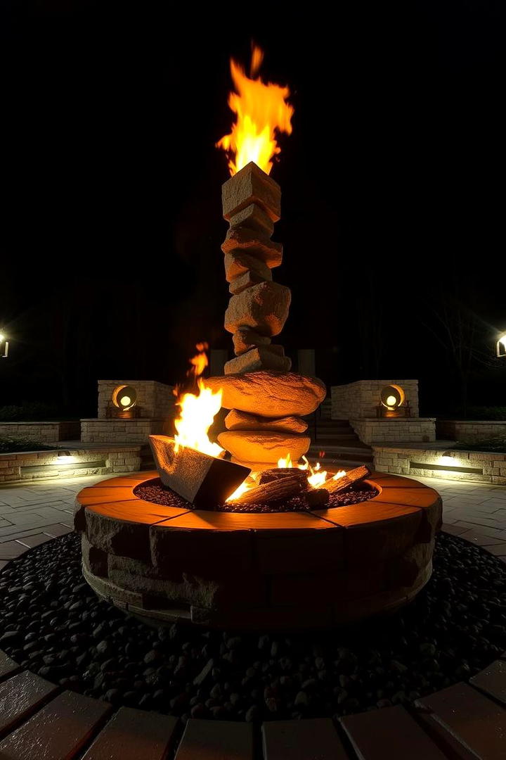 Sculptural Stone Fire Feature - 30 Stone Fire Pit Ideas