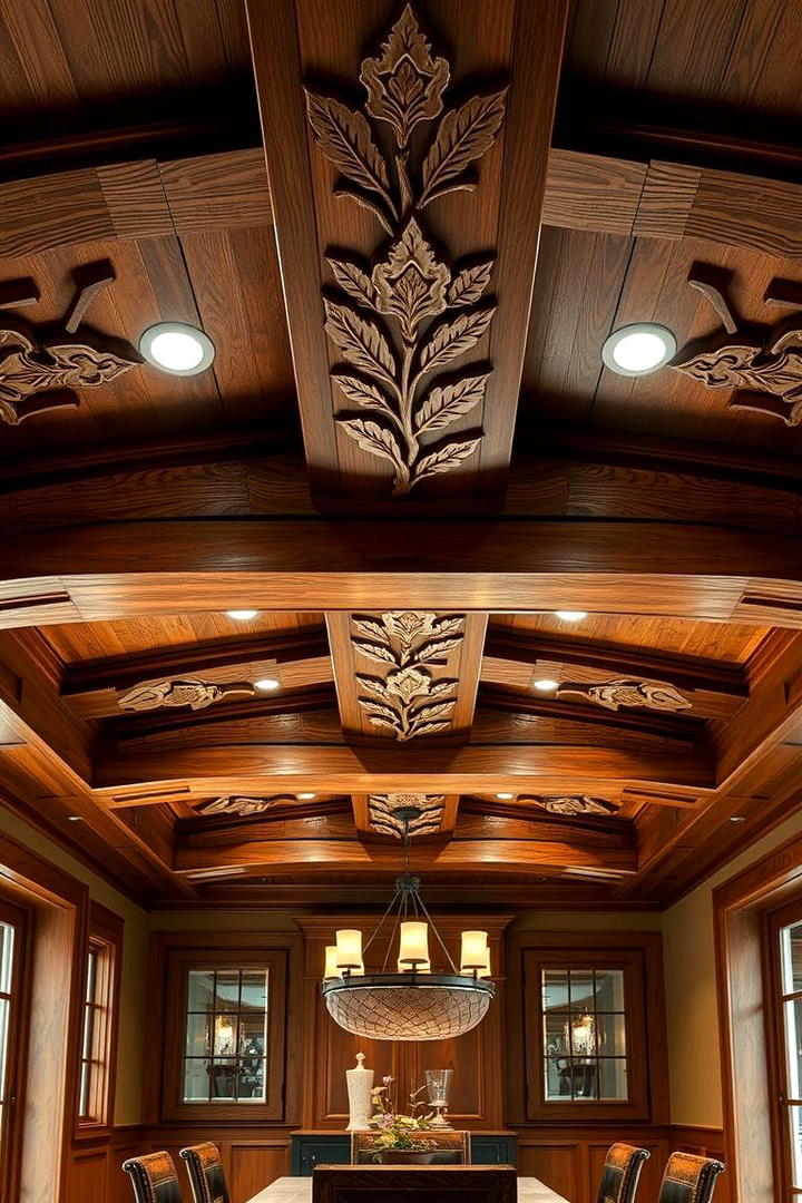 Sculptural Woodwork Elegance - 30 Dining Room Ceiling Ideas