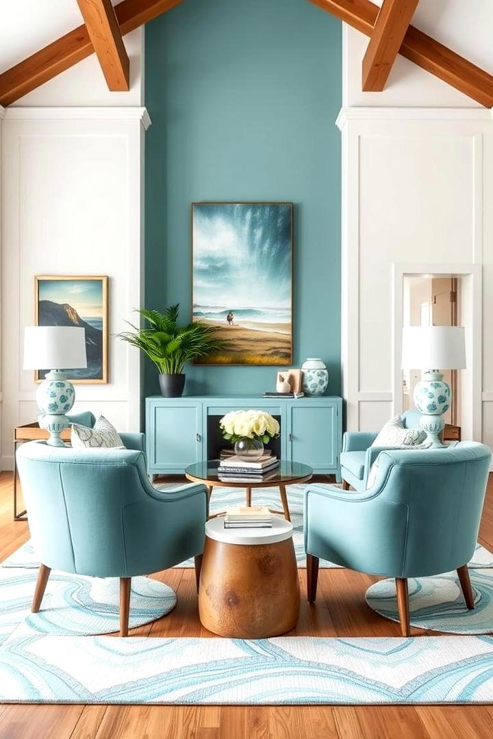 Seafoam Accents and Artistry - 21 Coastal Living Room Ideas