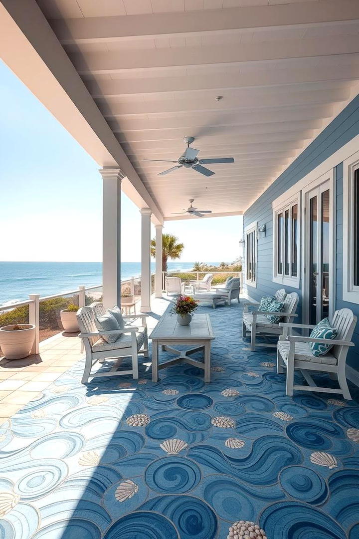 Seaside Blue Hues - 30 Painted Concrete Patio Ideas