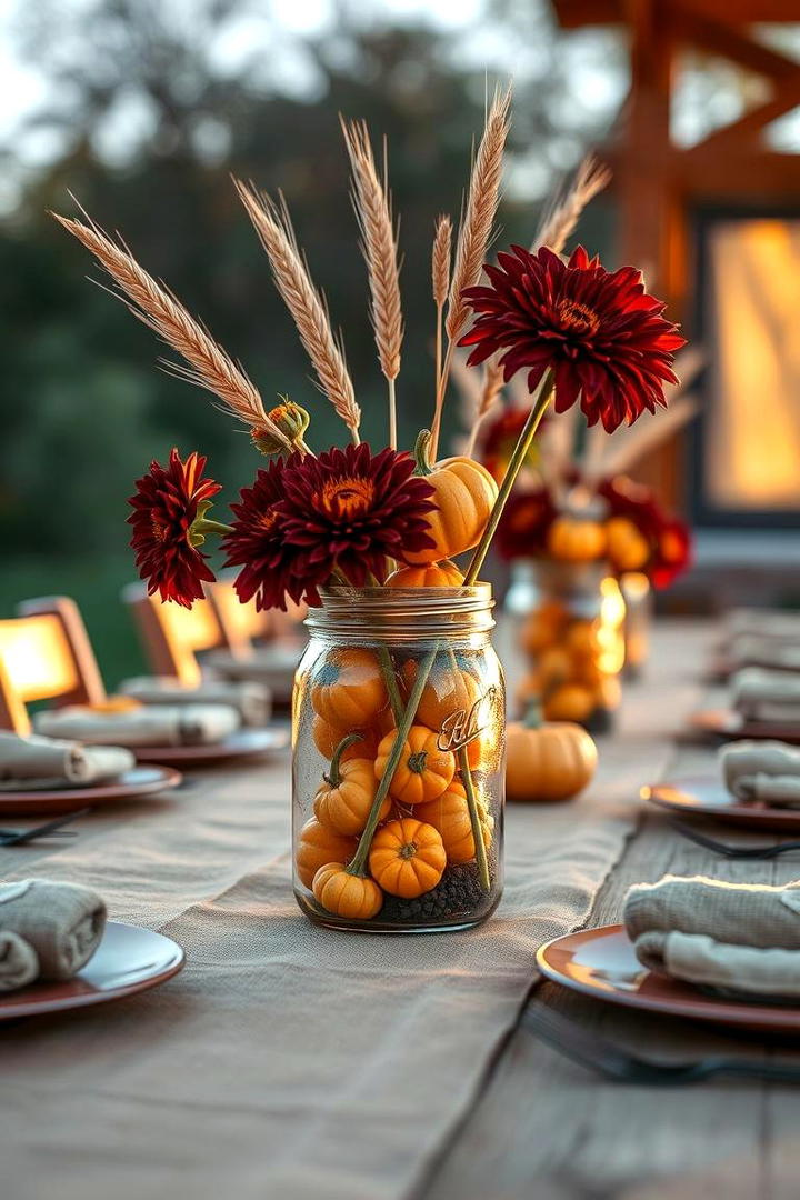 Seasonal Harvest Display - 30 Mason Jar Centerpiece Ideas