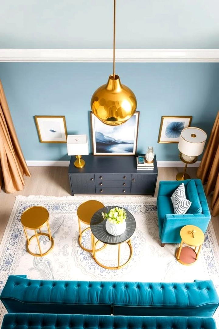 Serene Blue Sofas and Gold Decor - 30 Blue and Gold Living Room Ideas