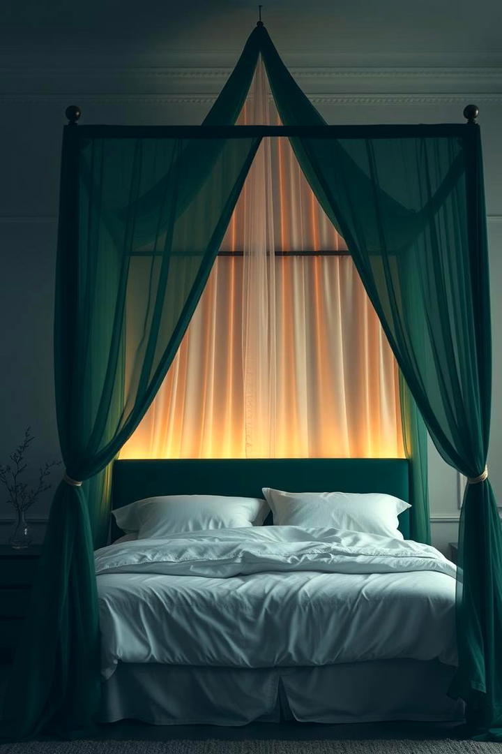 Serene Dark Green Canopy - 21 Dark Green Bedroom Ideas