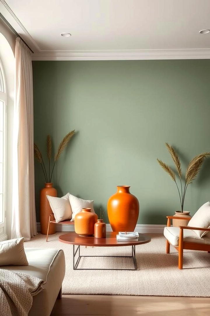 Serene Green Tones with Vibrant Orange Decor - 30 Green and Orange Living Room Ideas