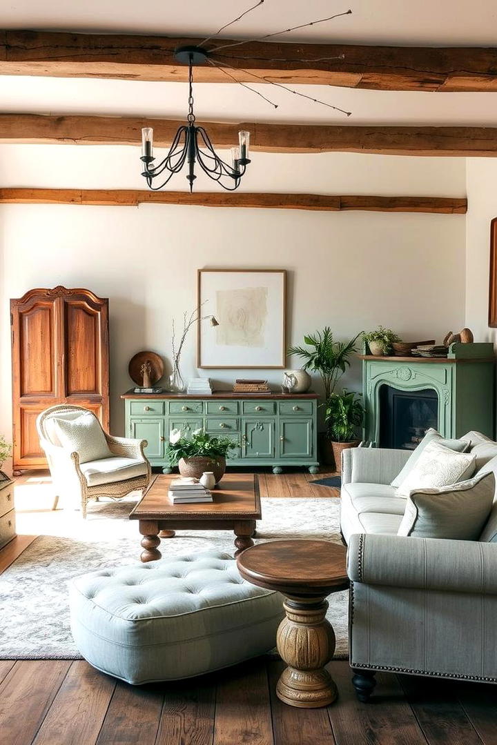 Serene Spaces with Vintage Touches - 30 Rustic Sage Green Living Room Ideas