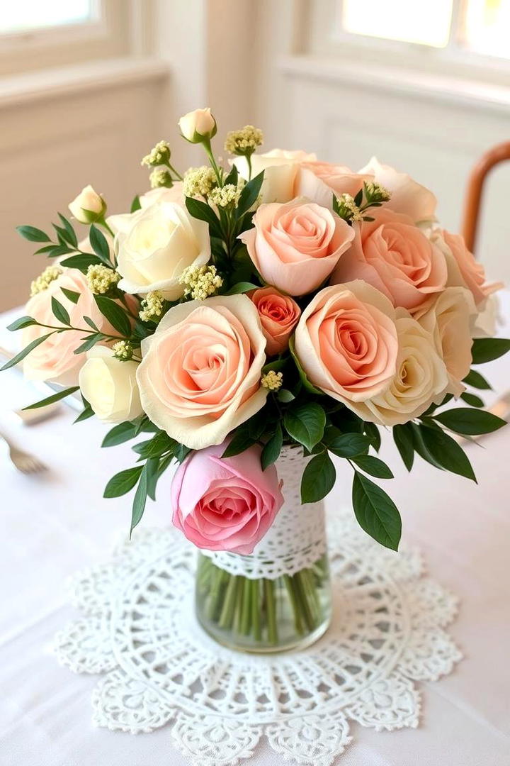 Shabby Chic Centerpiece with Lace and Florals - 30 Rustic Wedding Centerpieces