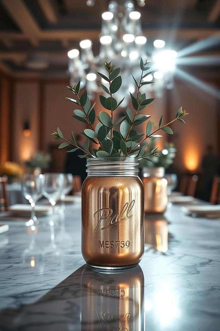 Shimmering Metallic Accents - 30 Mason Jar Centerpiece Ideas