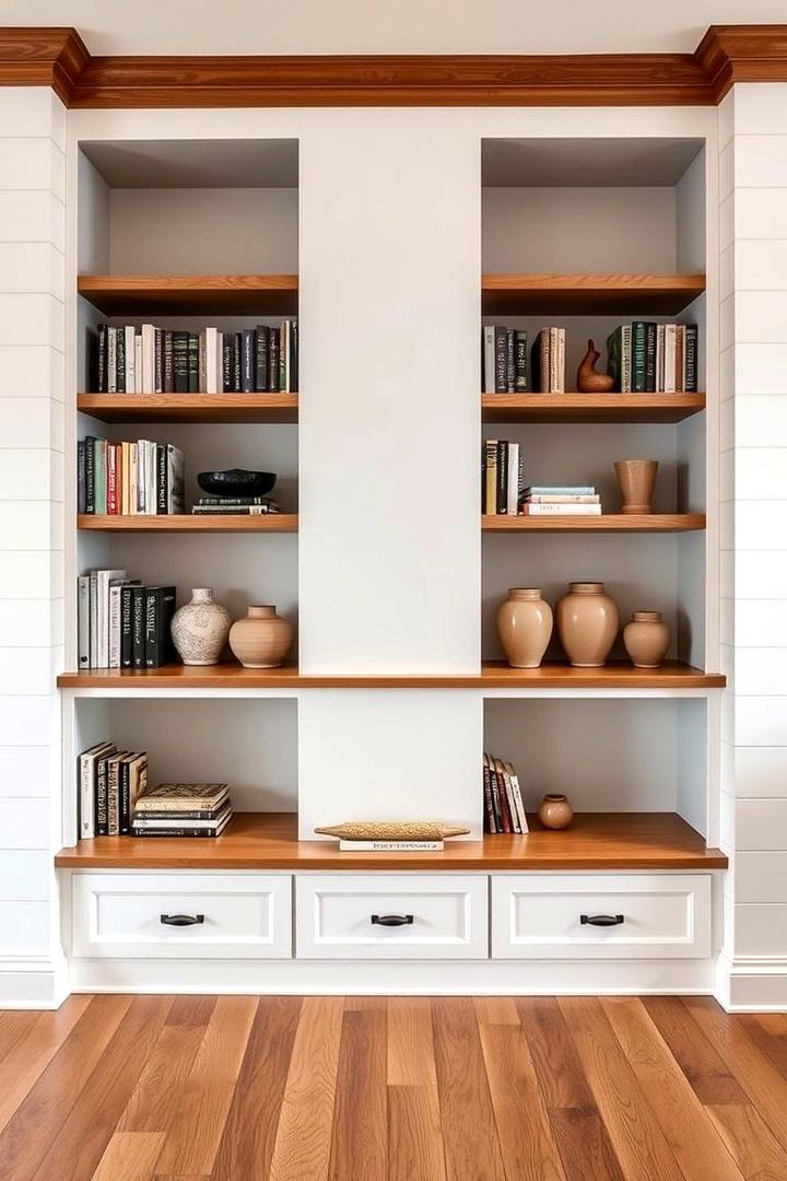 Shiplap Accent Wall with Built In Shelving - 21 shiplap accent wall ideas