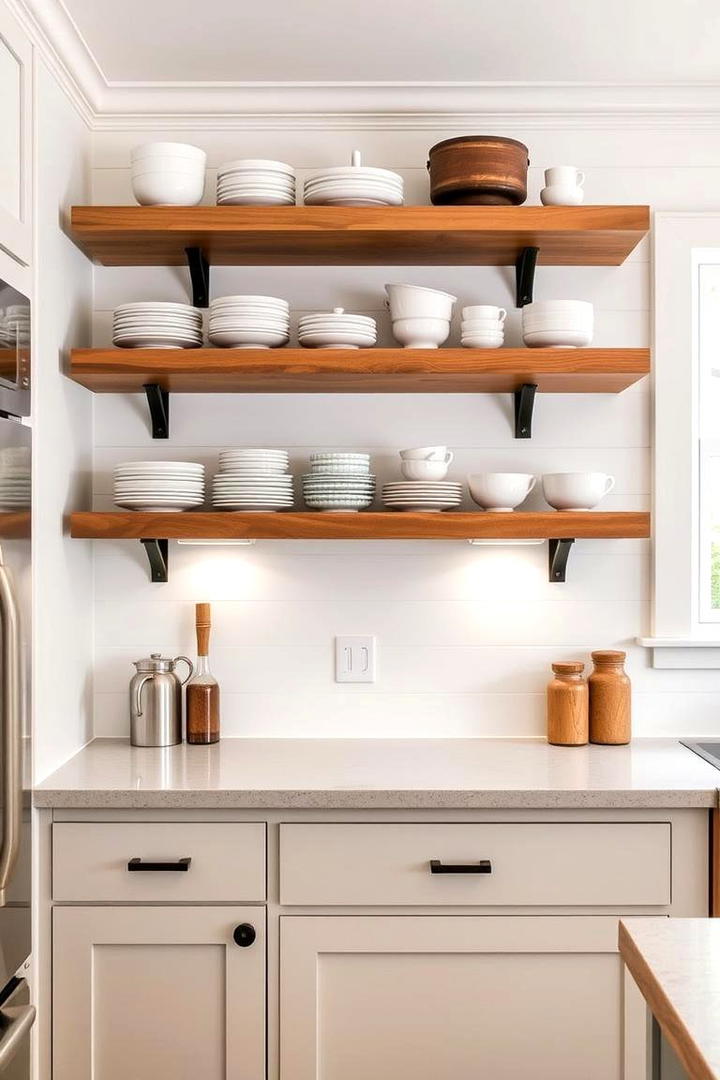 Shiplap and Open Shelving Combo - 30 Shiplap Backsplash Ideas for Your Kitchen