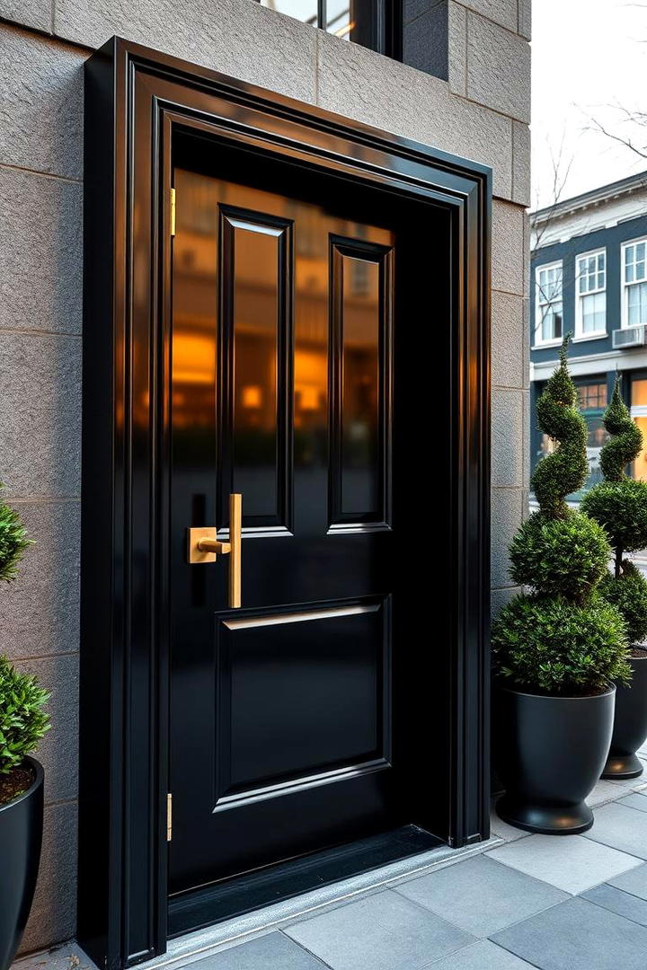 Sleek Black with Metallic Accents - 21 Black Front Door Ideas