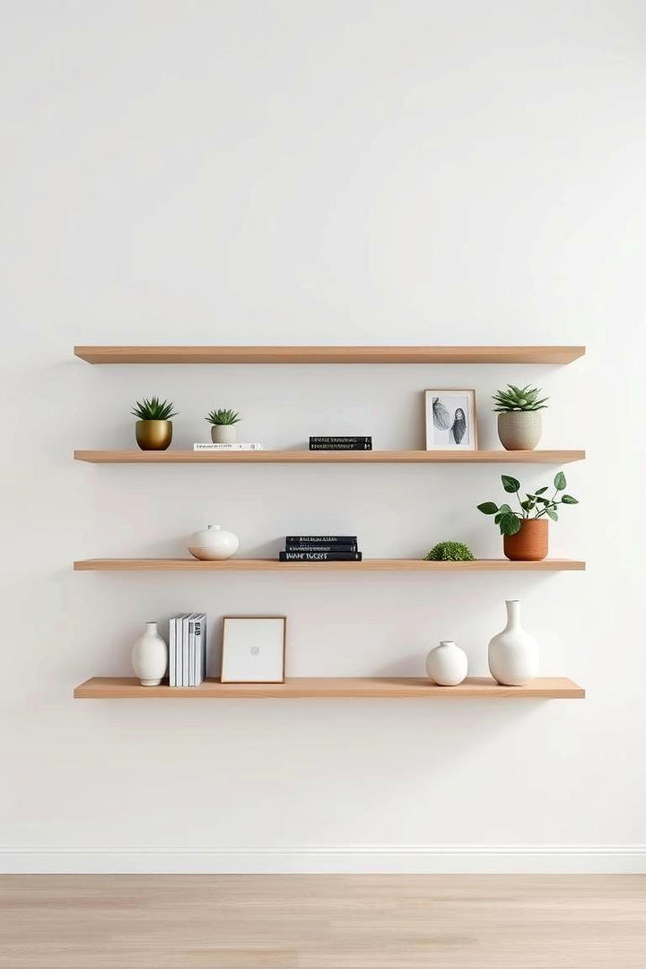 Sleek Floating Shelves with Decor - 21 Blank Wall Ideas